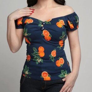 Size UK 12 (medium) Collectif Dolores oranges pinup top